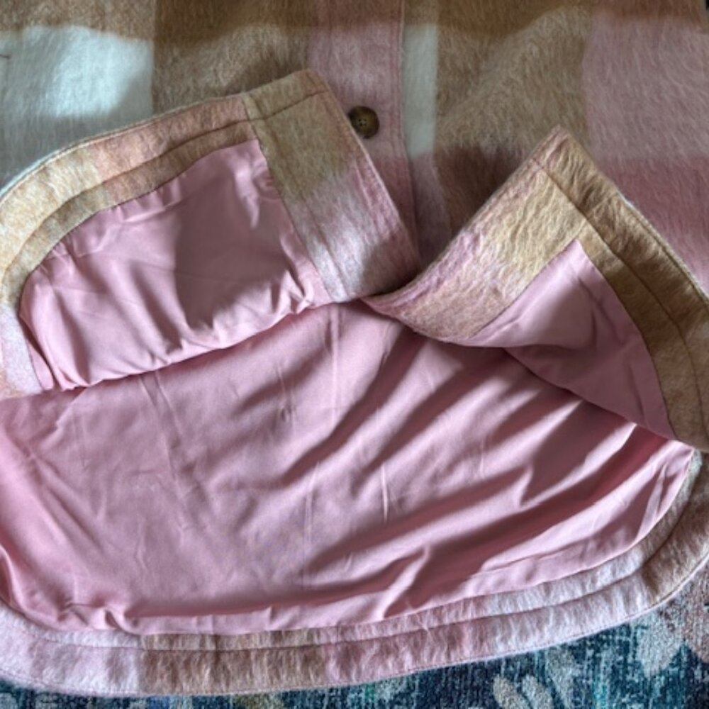 Old Navy NWOT Pink Plaid Wool Blend Heavy Oversized Shacket S - Picture 7 of 7